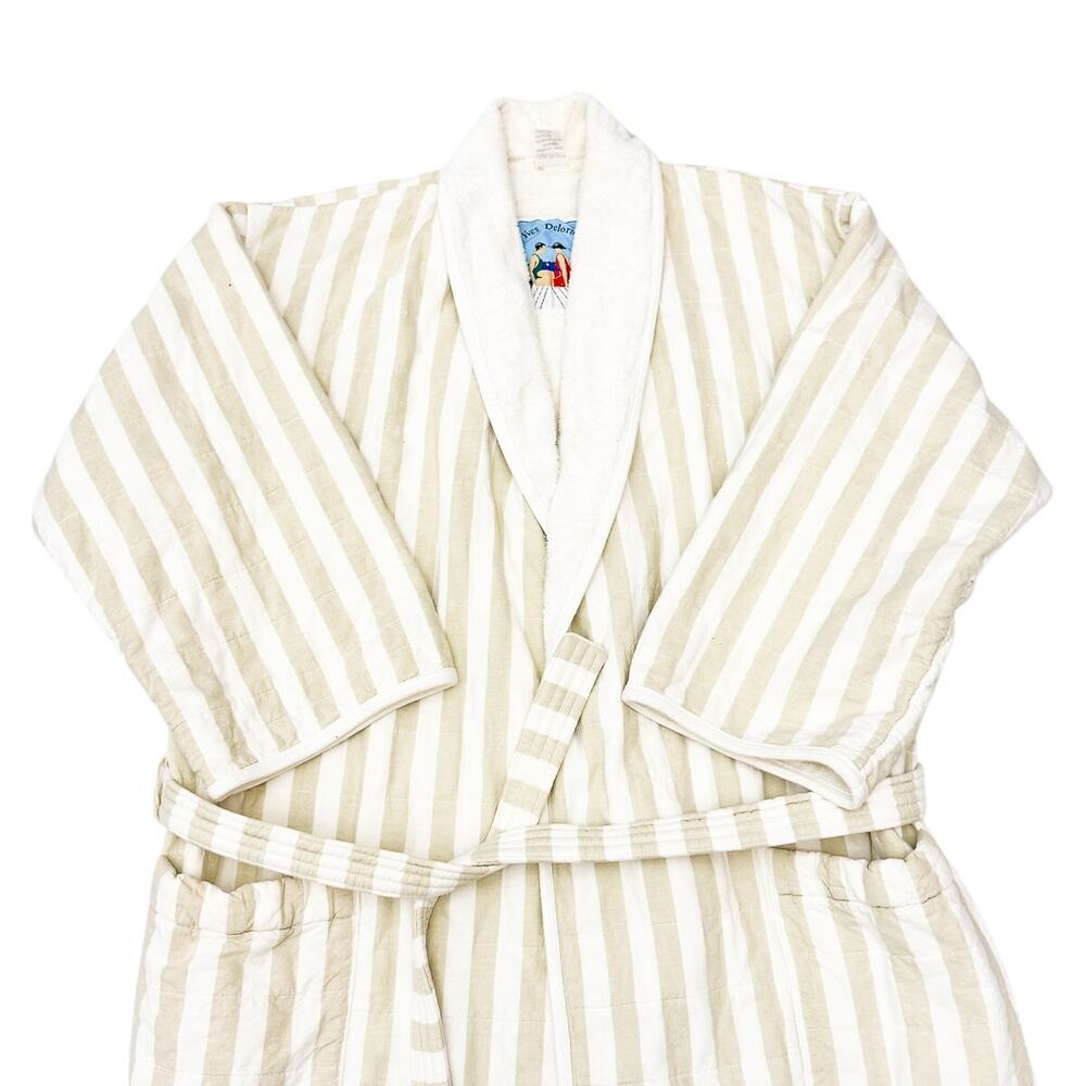 Yves Delorme Striped Sage Green Bath Sleeping Robe Size XL 100% Cotton